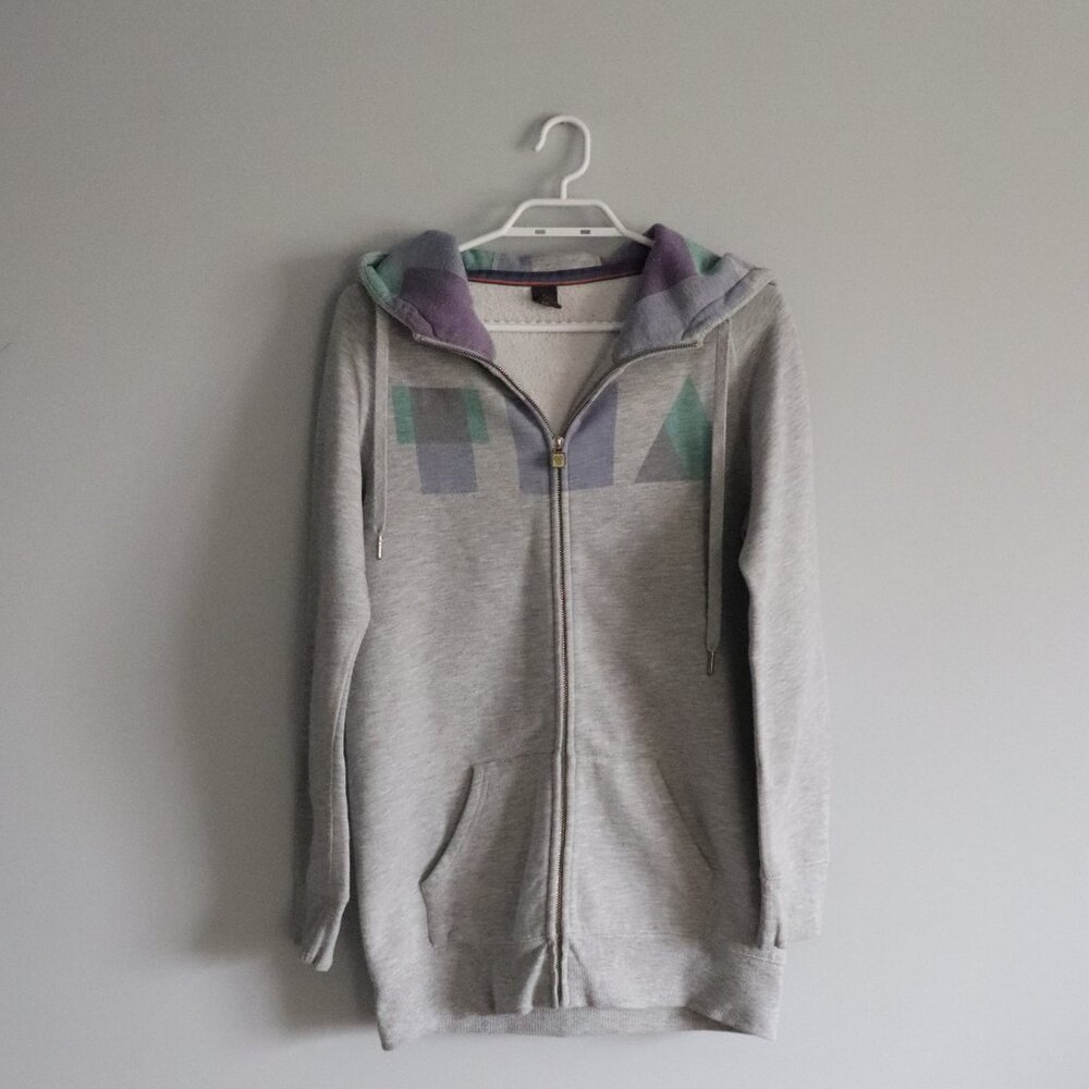 Tna Womens Grey Sz M Full Zip Long Drawstring Comfy Hooded Fleece Sweater